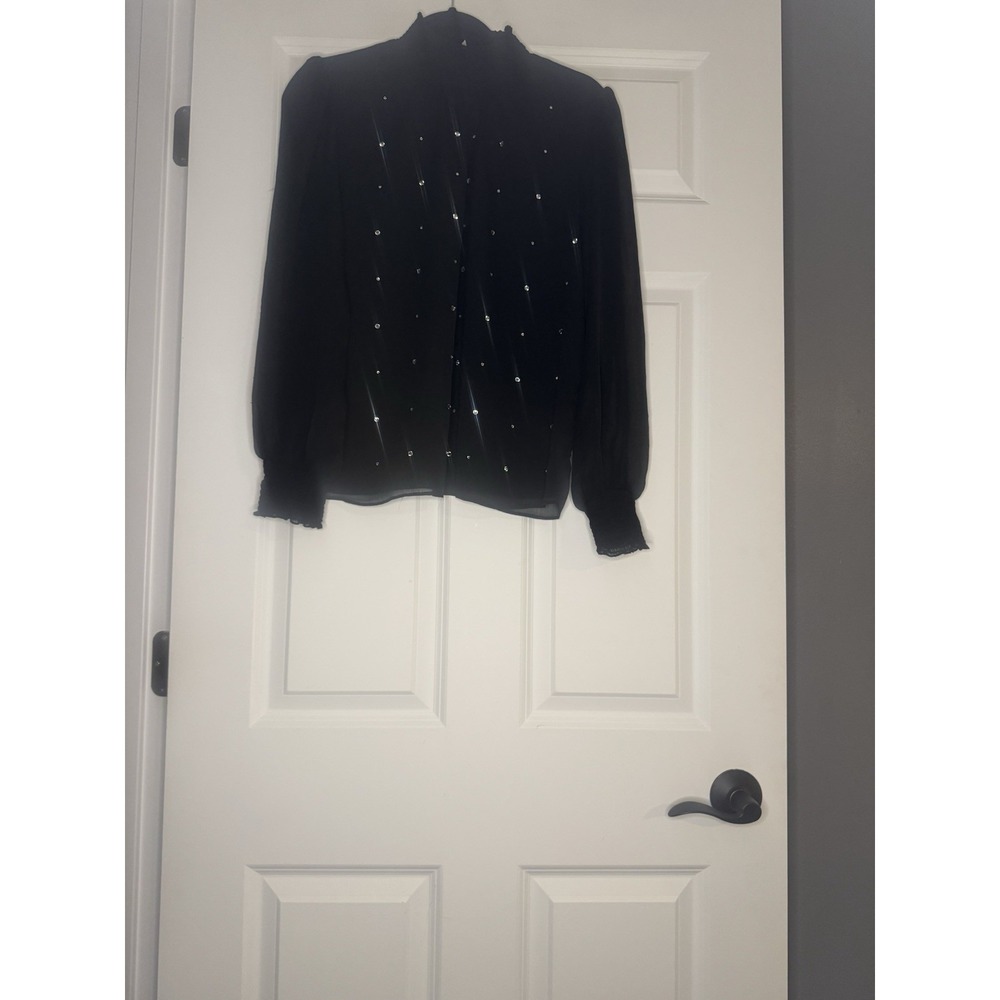 1 State Long Sleeve Sheer Mock Neck With Rhinestone Embellishments Small
